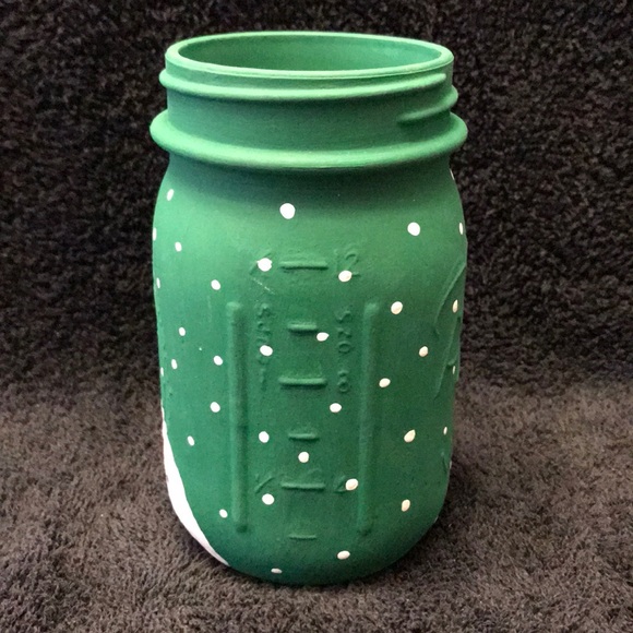 Hand Painted Ball Pint Mason Jar Snowman in Green - Picture 2 of 8